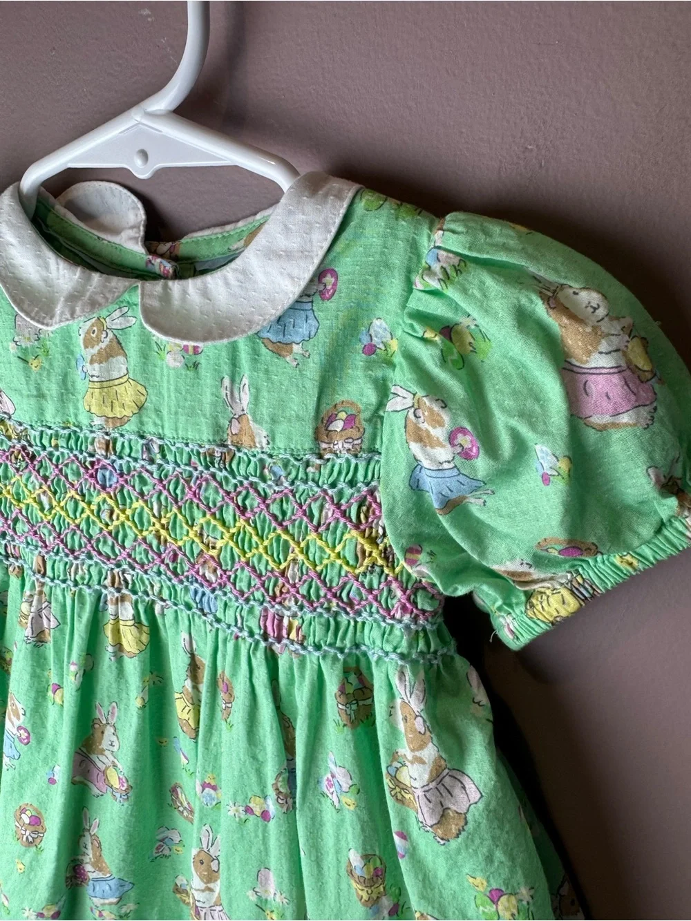 Baby Boden Green Guinea Pug as Bunny Easter Smocked Dress 3-6M